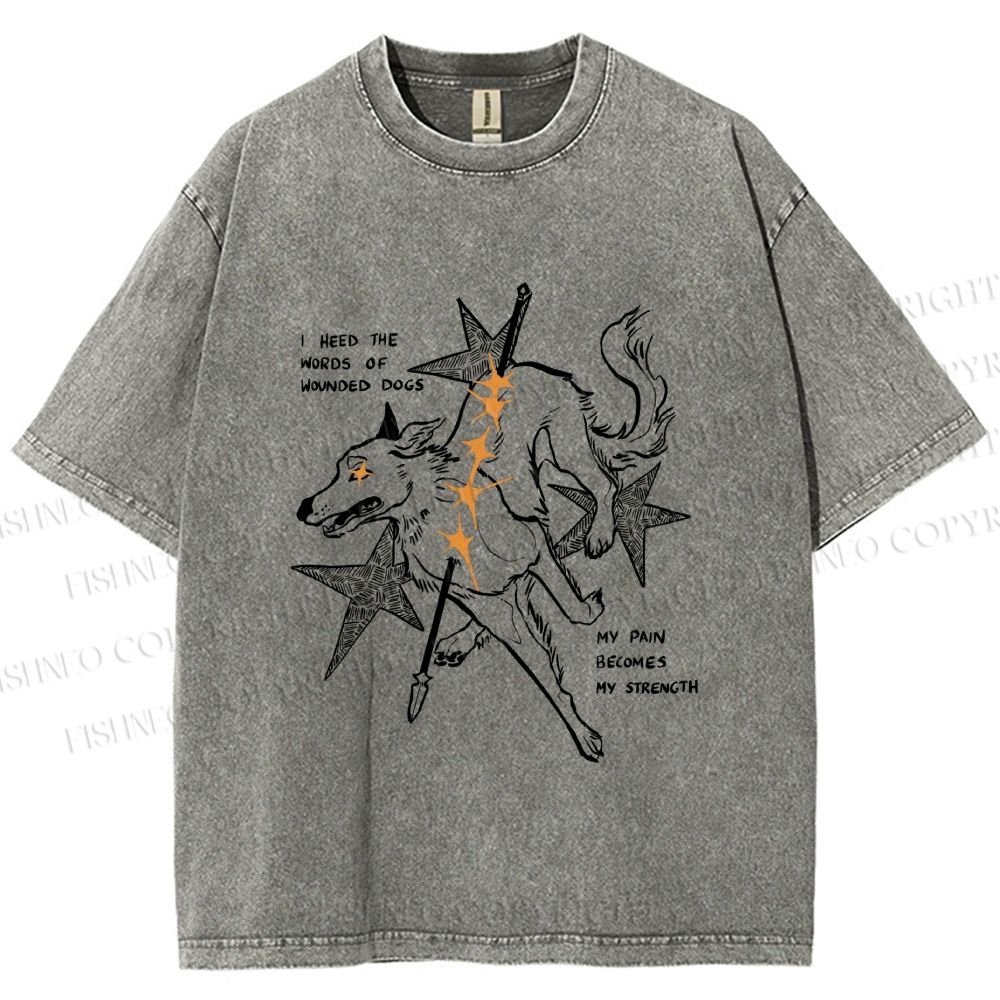 Unisex Pain Strength Dog Printed Washed Tee