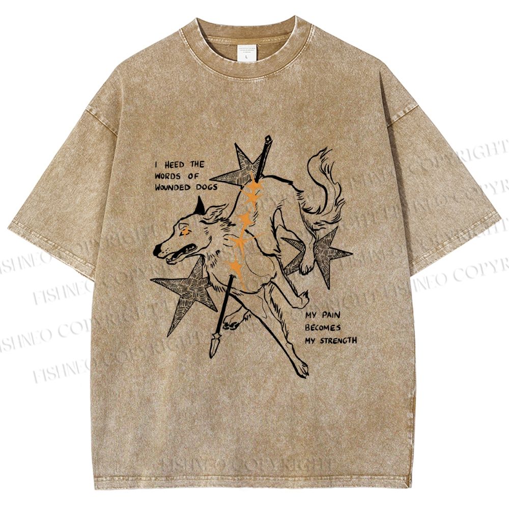 Unisex Pain Strength Dog Printed Washed Tee