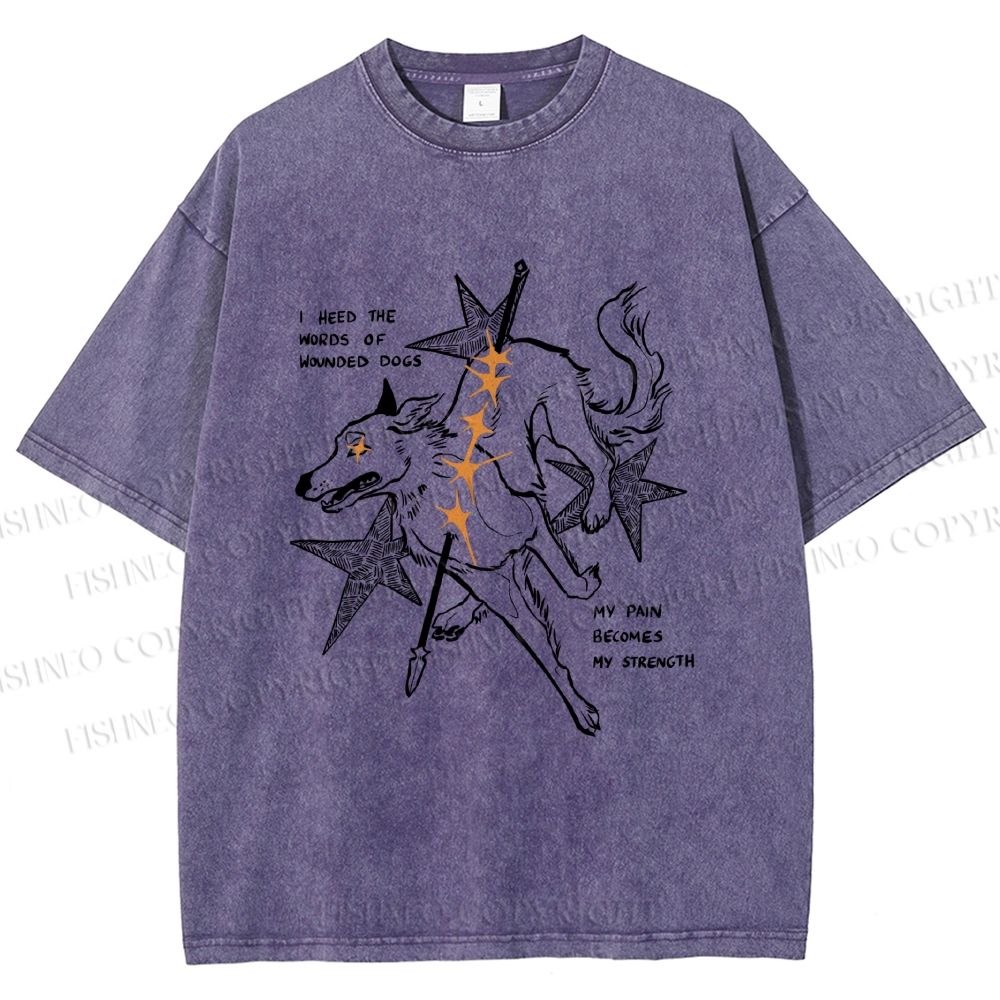 Unisex Pain Strength Dog Printed Washed Tee
