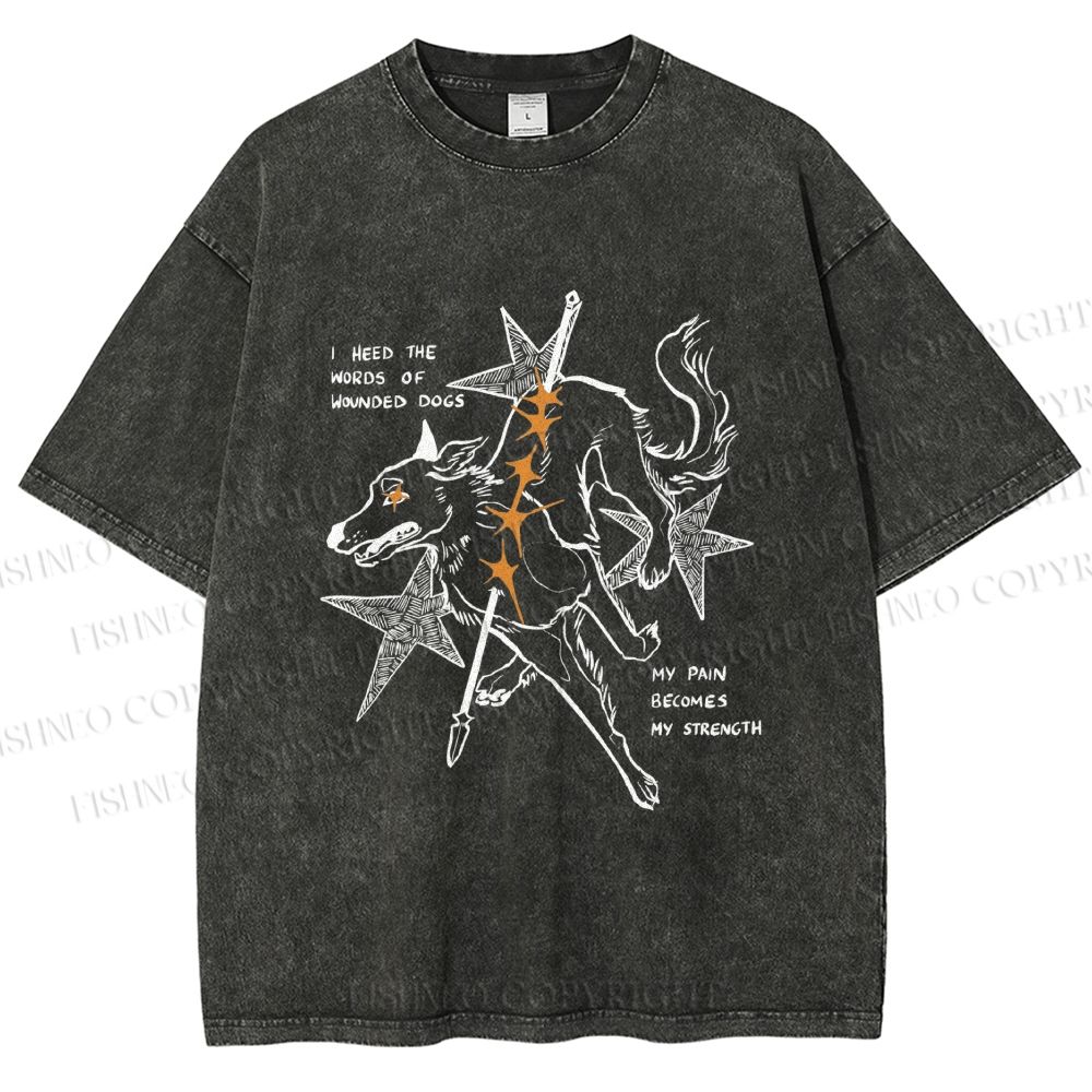 Unisex Pain Strength Dog Printed Washed Tee