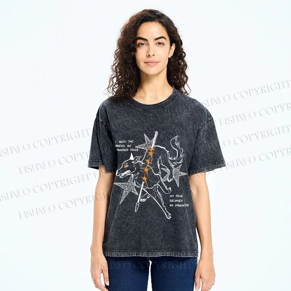 Unisex Pain Strength Dog Printed Washed Tee