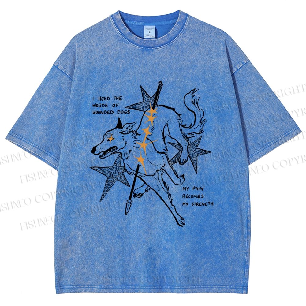 Unisex Pain Strength Dog Printed Washed Tee