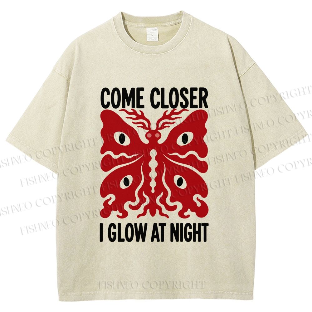 Unisex Night Glow Moth Printed Washed Tee
