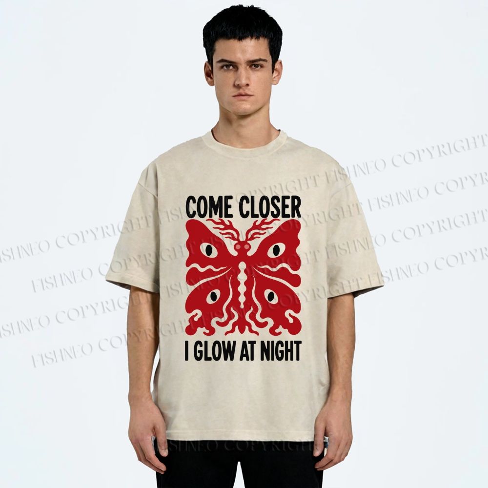 Unisex Night Glow Moth Printed Washed Tee