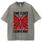 Unisex Night Glow Moth Printed Washed Tee