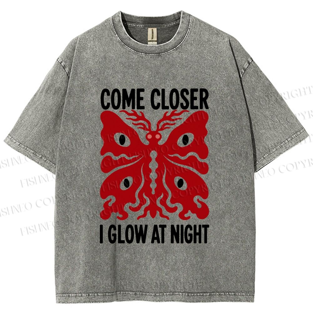 Unisex Night Glow Moth Printed Washed Tee