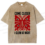 Unisex Night Glow Moth Printed Washed Tee