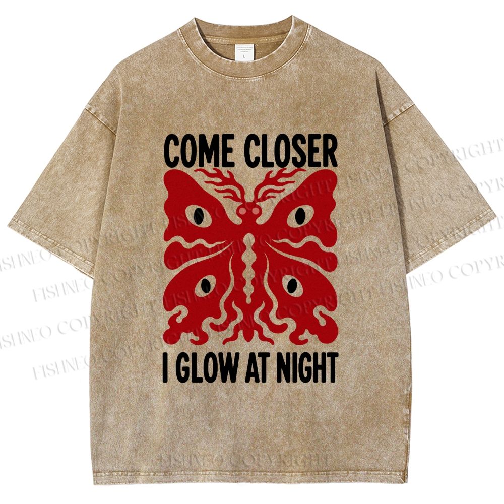 Unisex Night Glow Moth Printed Washed Tee