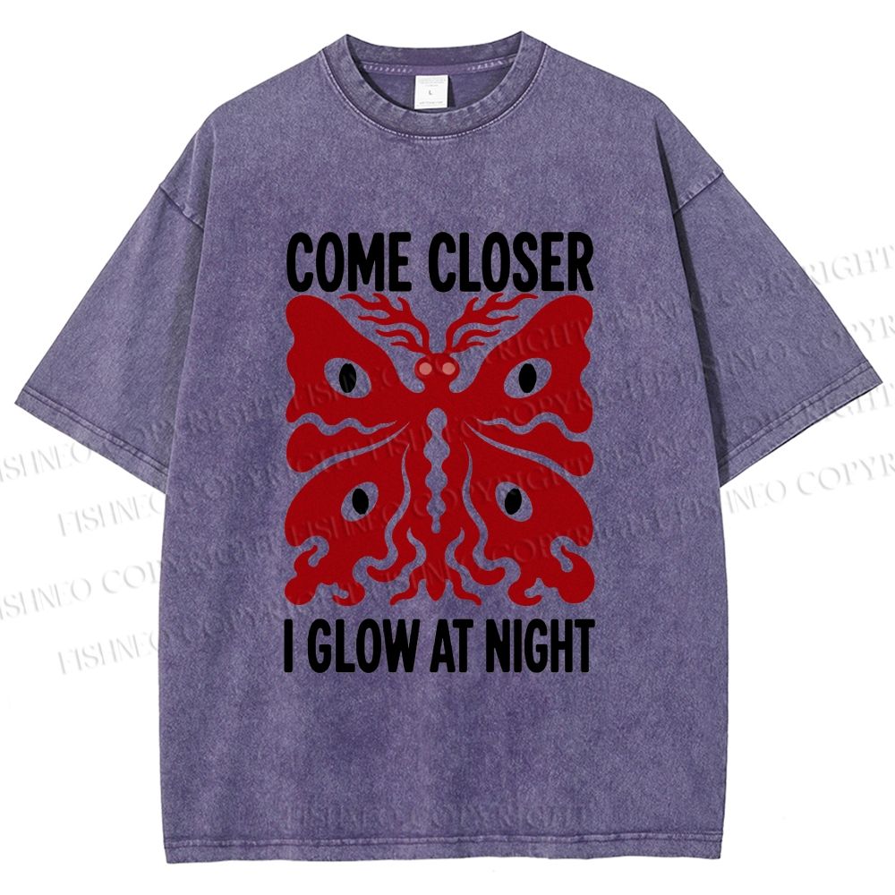 Unisex Night Glow Moth Printed Washed Tee