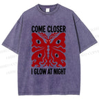 Unisex Night Glow Moth Printed Washed Tee