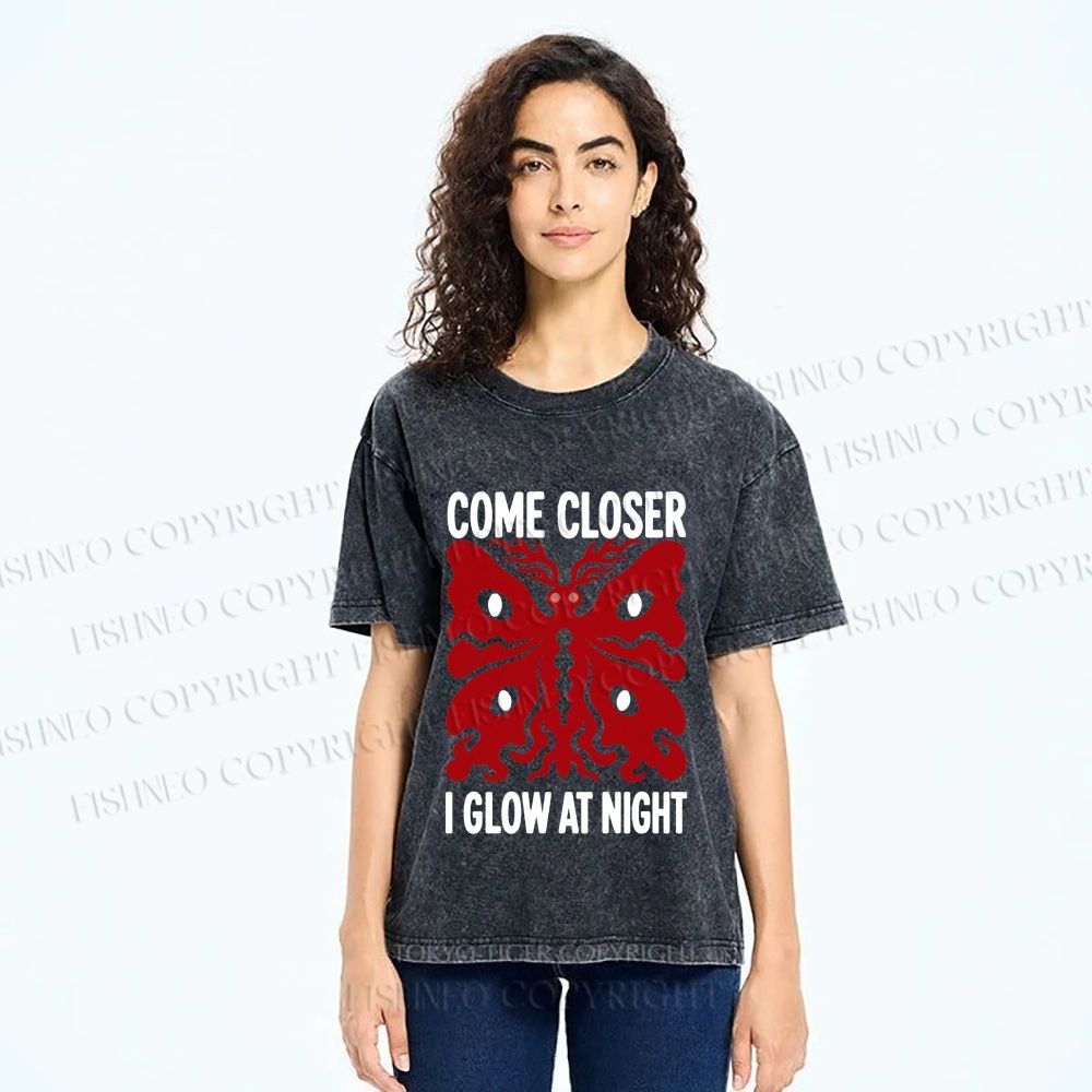 Unisex Night Glow Moth Printed Washed Tee