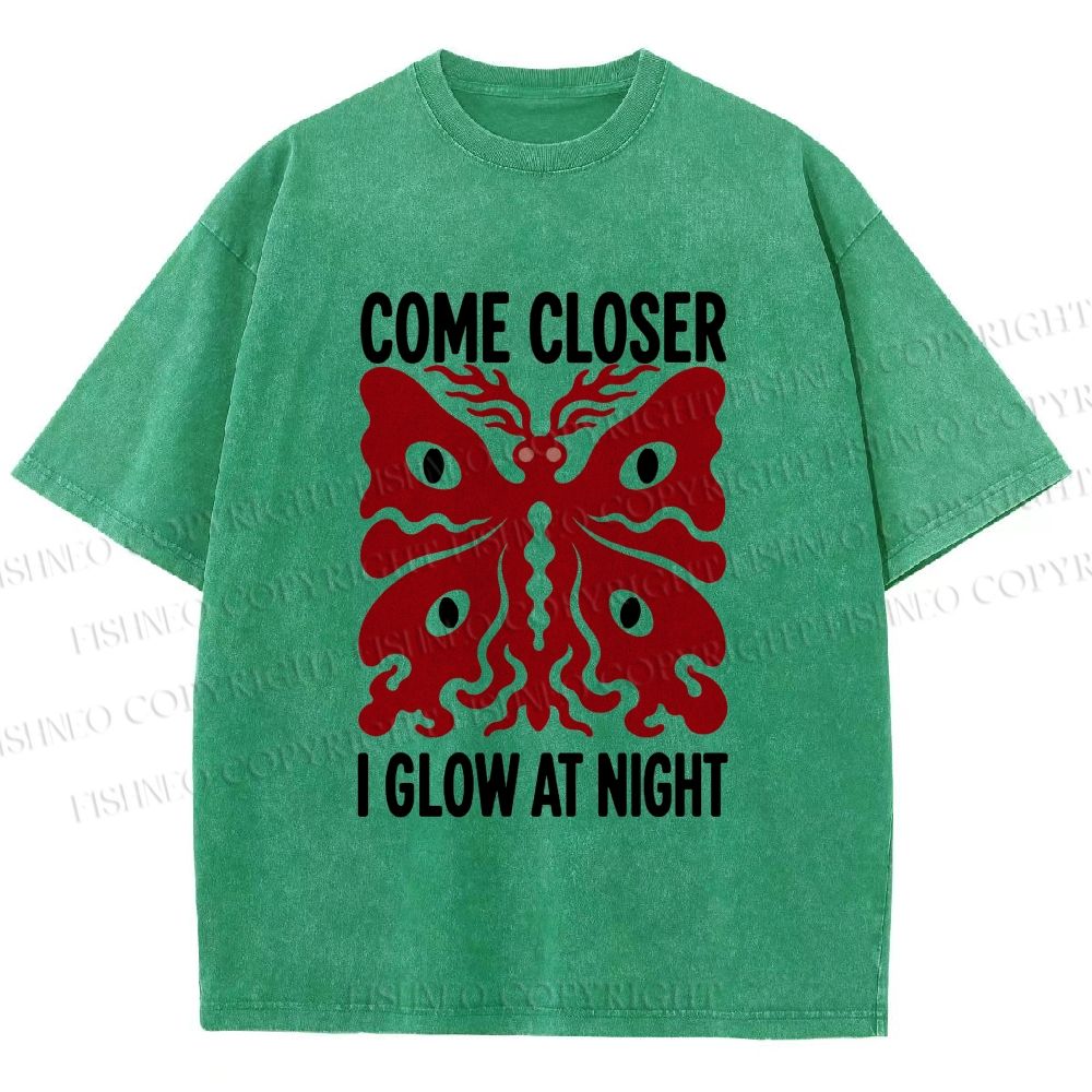 Unisex Night Glow Moth Printed Washed Tee