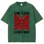 Unisex Night Glow Moth Printed Washed Tee