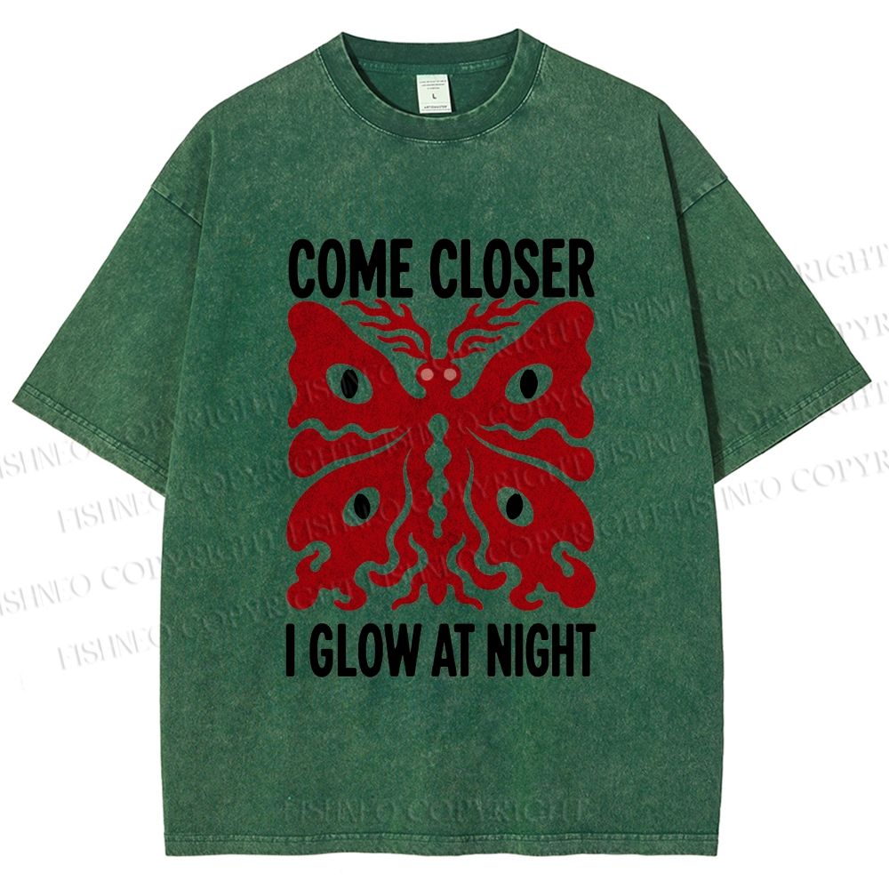 Unisex Night Glow Moth Printed Washed Tee