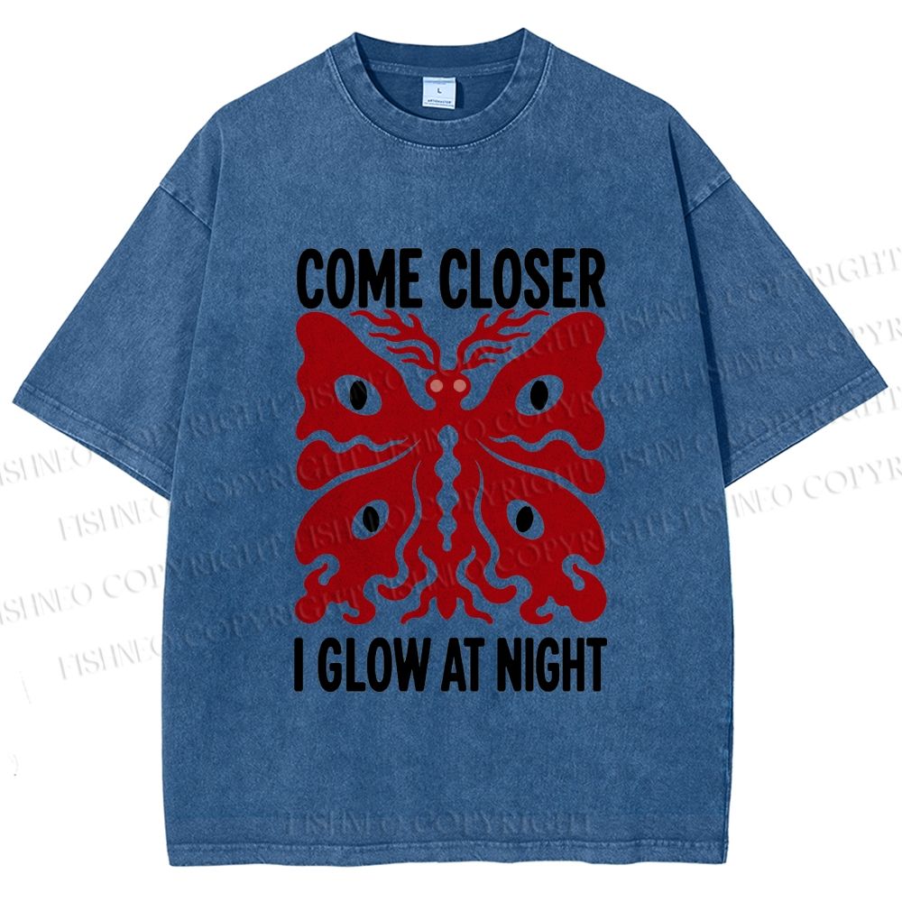 Unisex Night Glow Moth Printed Washed Tee
