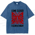 Unisex Night Glow Moth Printed Washed Tee