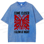 Unisex Night Glow Moth Printed Washed Tee