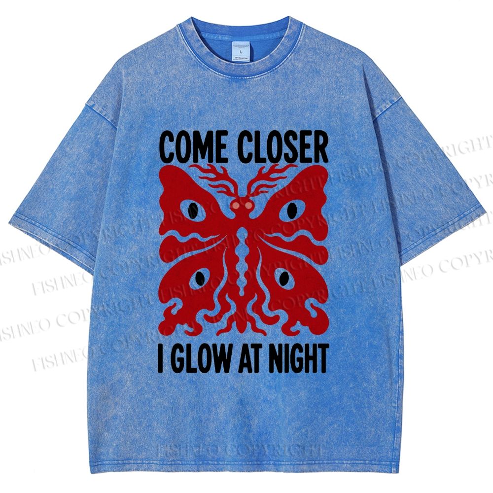 Unisex Night Glow Moth Printed Washed Tee