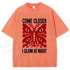 Unisex Night Glow Moth Printed Washed Tee