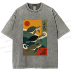 Unisex Sunrise Sea TurtlesPrinted Washed Tee