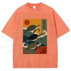 Unisex Sunrise Sea TurtlesPrinted Washed Tee