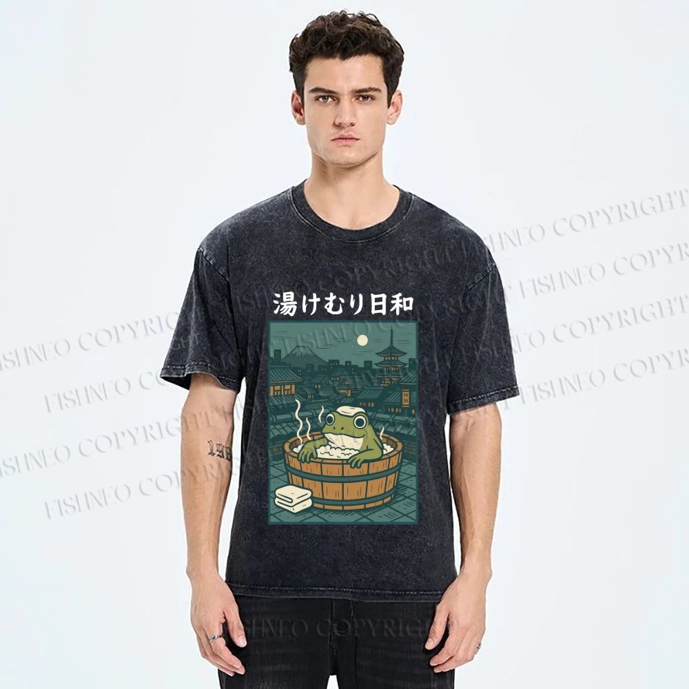 Unisex Foggy Day Spa Toad Printed Washed Tee