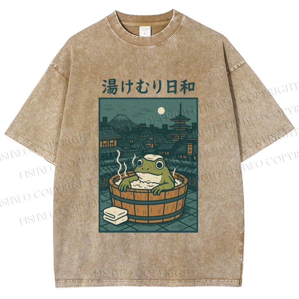 Unisex Foggy Day Spa Toad Printed Washed Tee