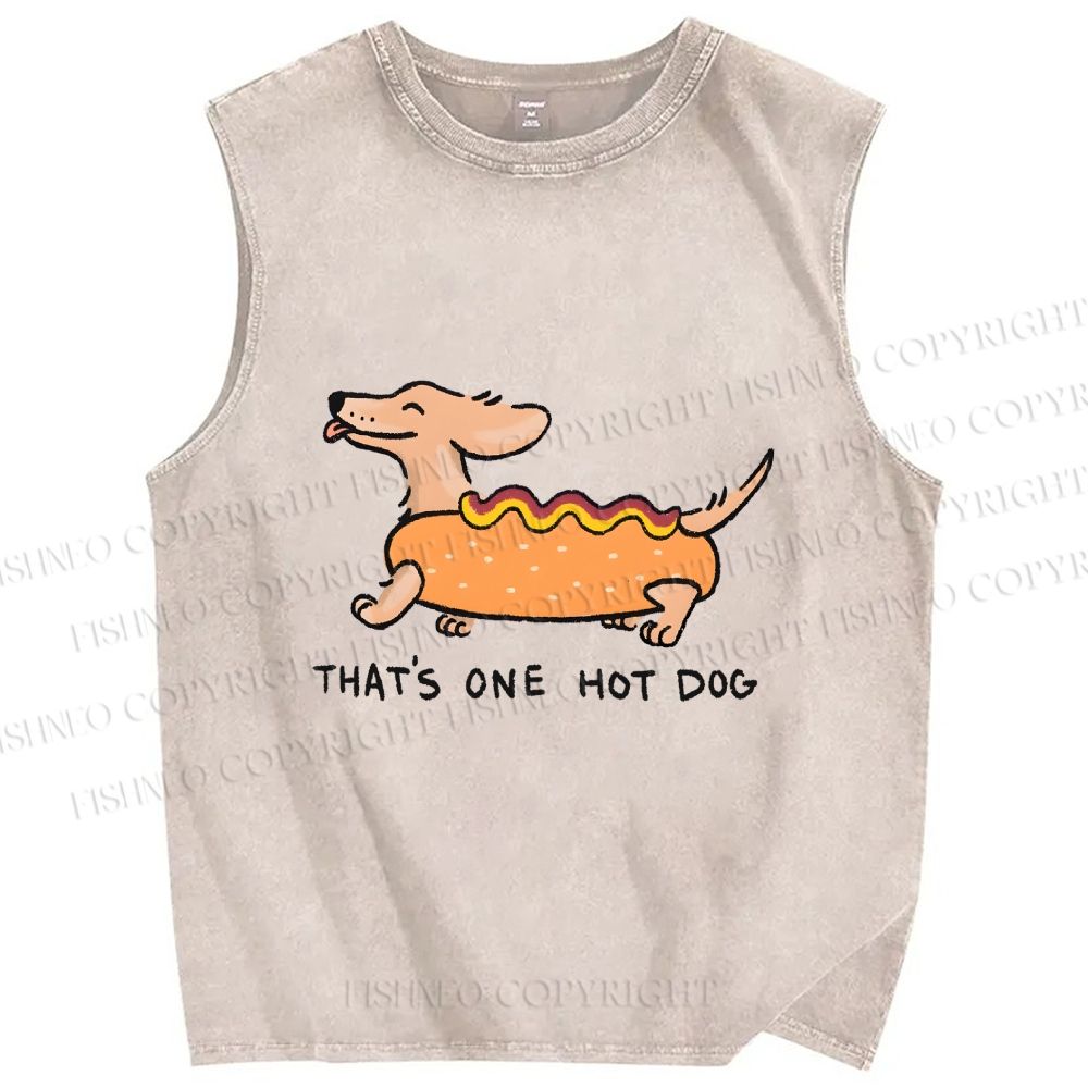 Unisex This is One Hotdog Printed Washed Tank Top