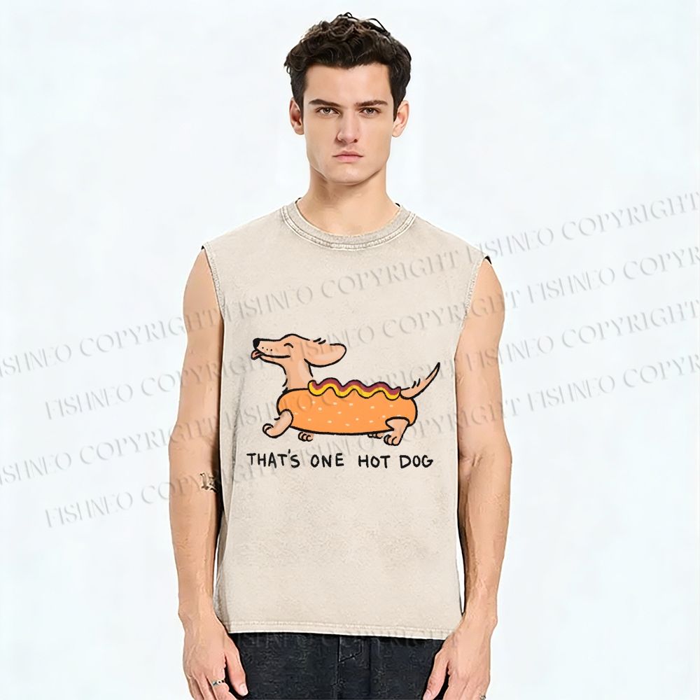 Unisex This is One Hotdog Printed Washed Tank Top