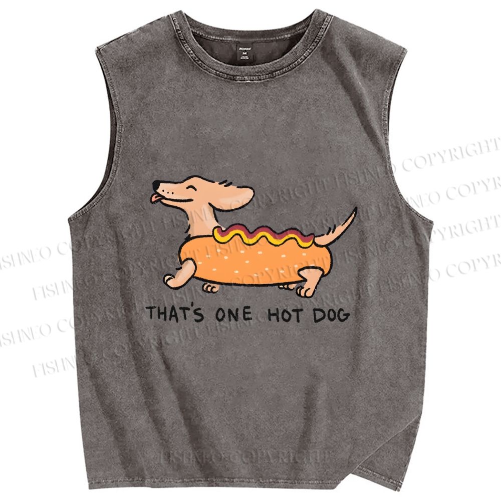 Unisex This is One Hotdog Printed Washed Tank Top