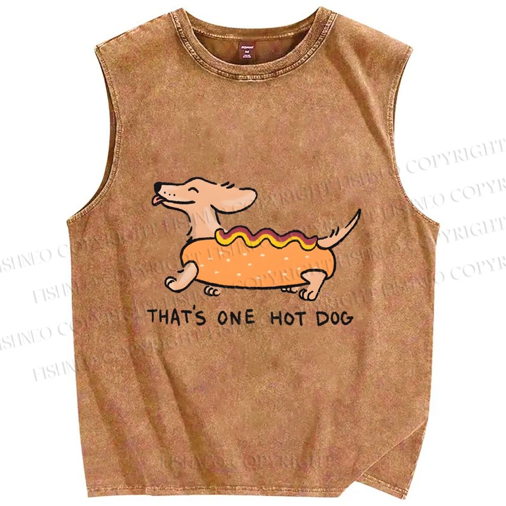 Unisex This is One Hotdog Printed Washed Tank Top
