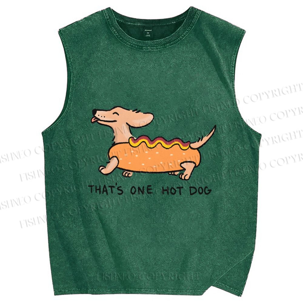 Unisex This is One Hotdog Printed Washed Tank Top