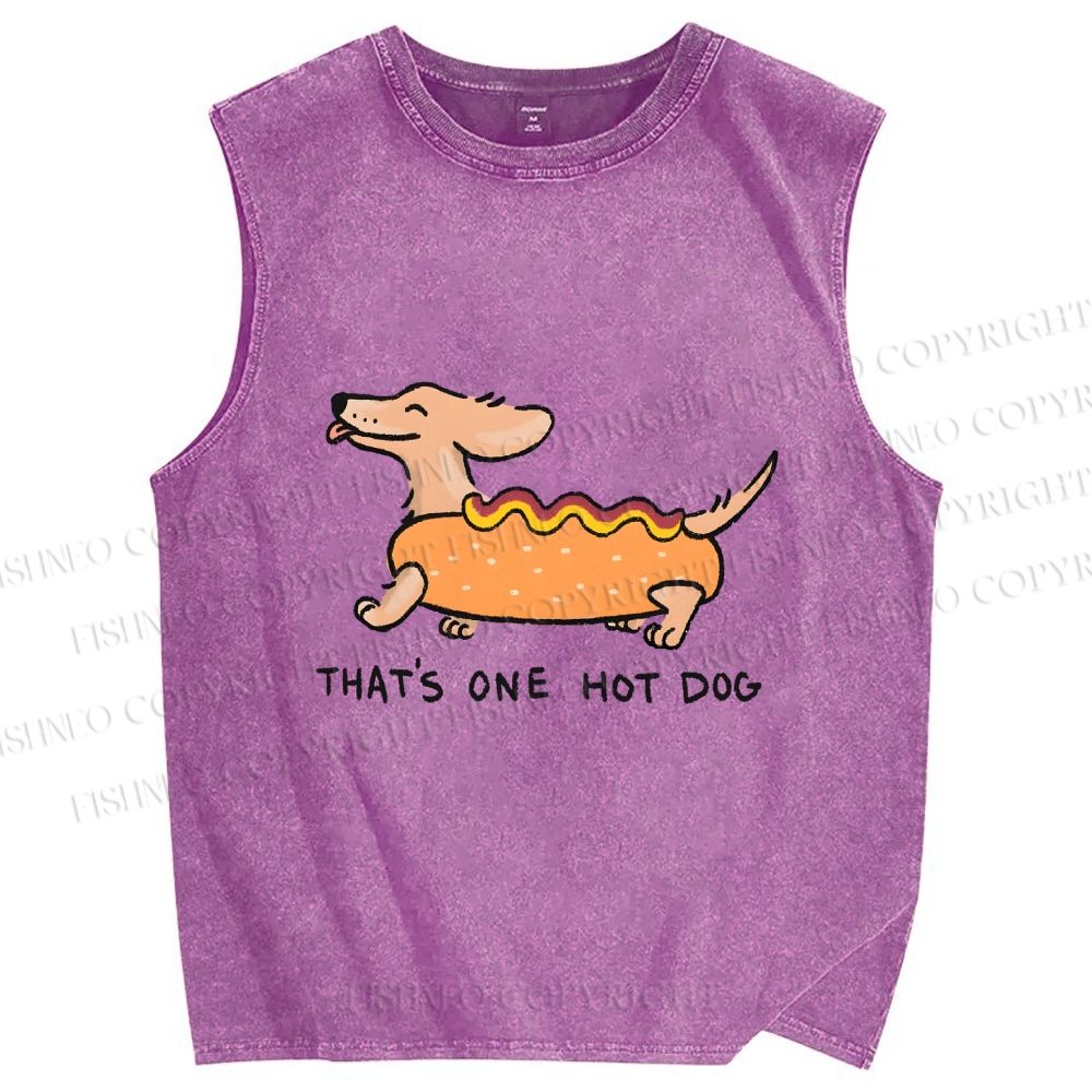 Unisex This is One Hotdog Printed Washed Tank Top