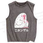 Unisex Japanese Silent Monkey With Eyes Closed Printed Washed Tank Top