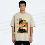Unisex Stacked Japanese Cats Printed Washed Tee