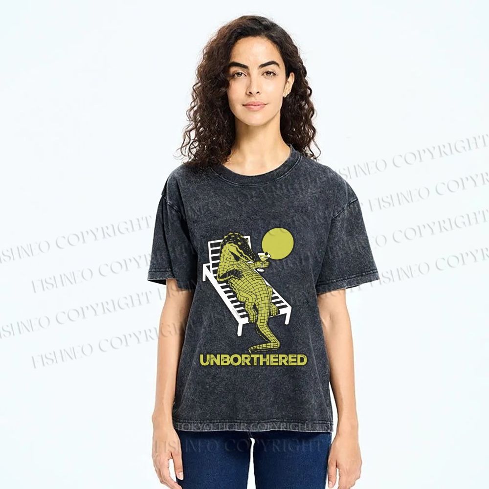 Unisex Unborthered Crocodile Printed Washed Tee