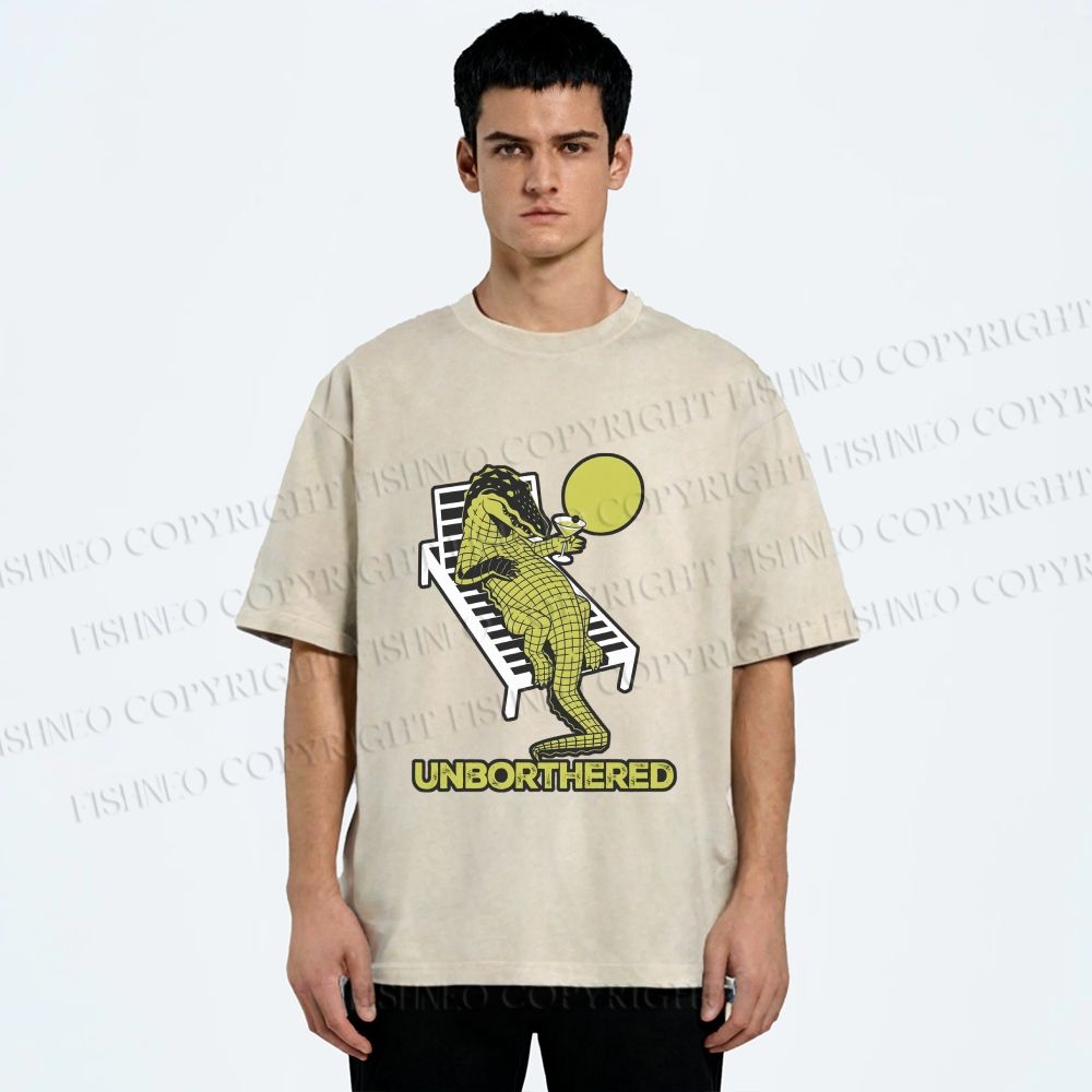 Unisex Unborthered Crocodile Printed Washed Tee