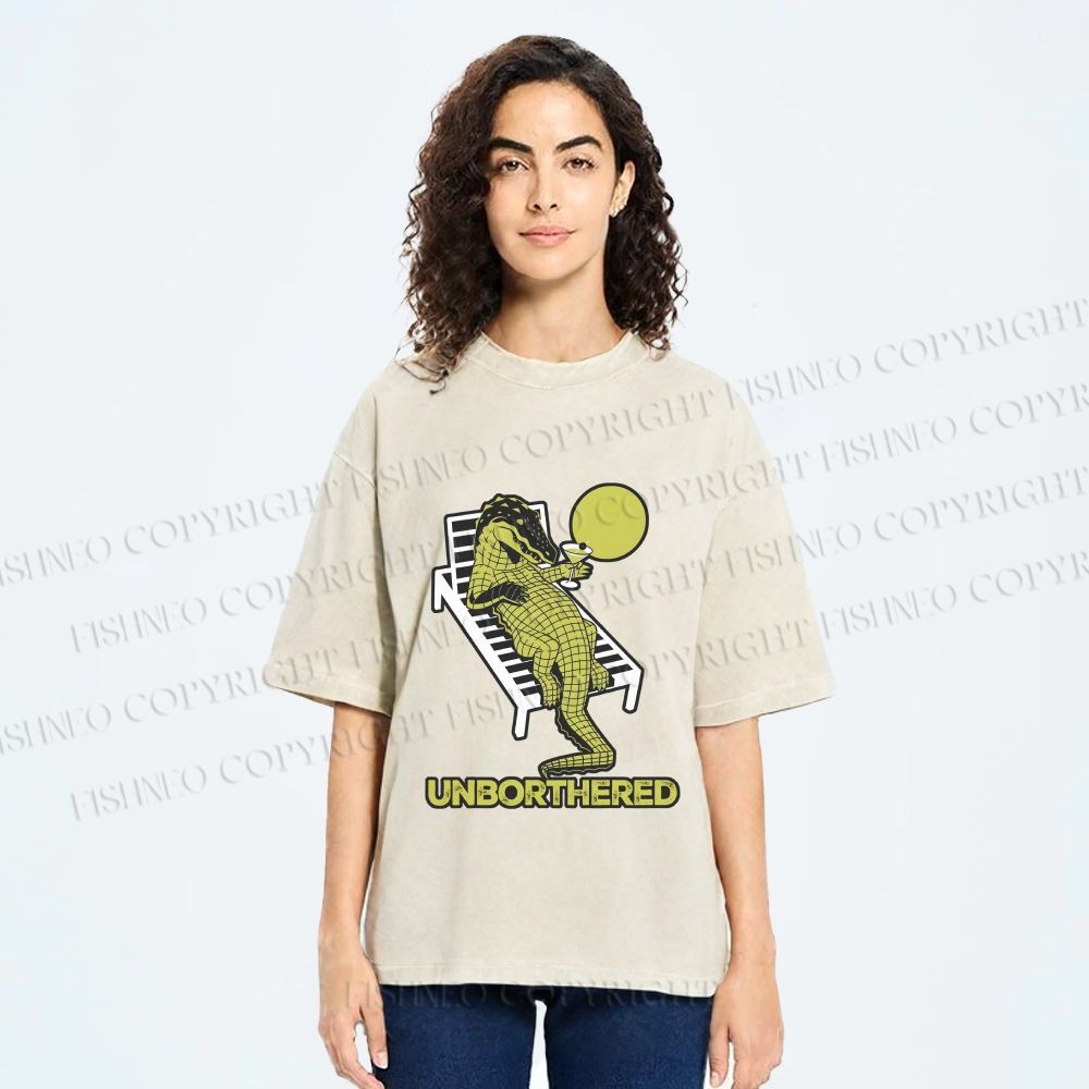 Unisex Unborthered Crocodile Printed Washed Tee