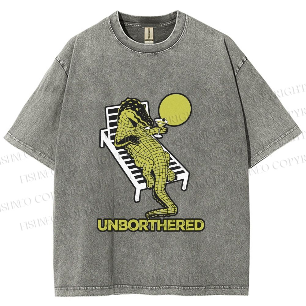 Unisex Unborthered Crocodile Printed Washed Tee