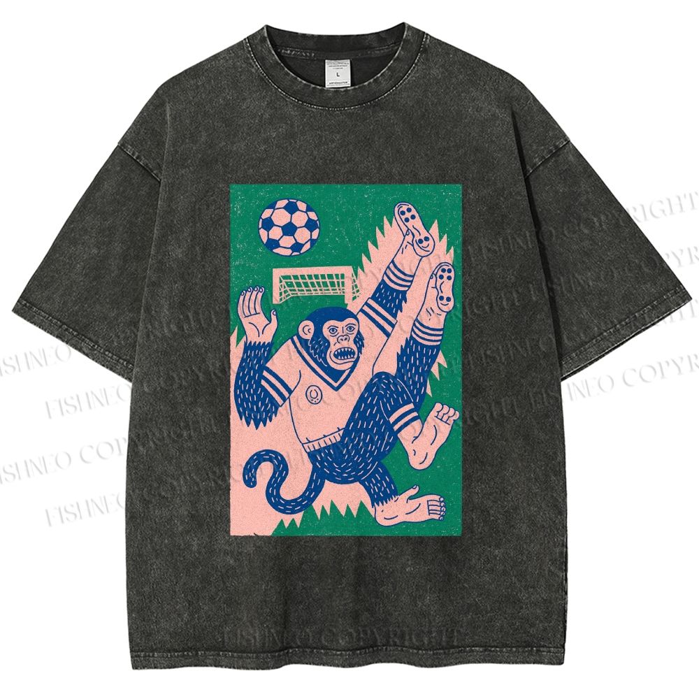 Unisex Soccer Monkey Printed Washed Tee