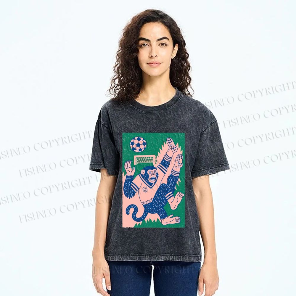 Unisex Soccer Monkey Printed Washed Tee