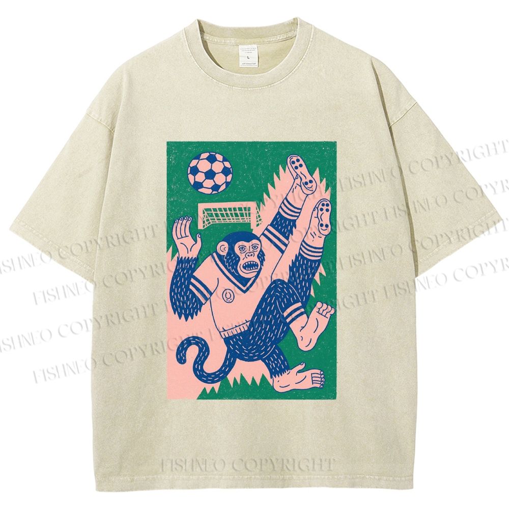 Unisex Soccer Monkey Printed Washed Tee