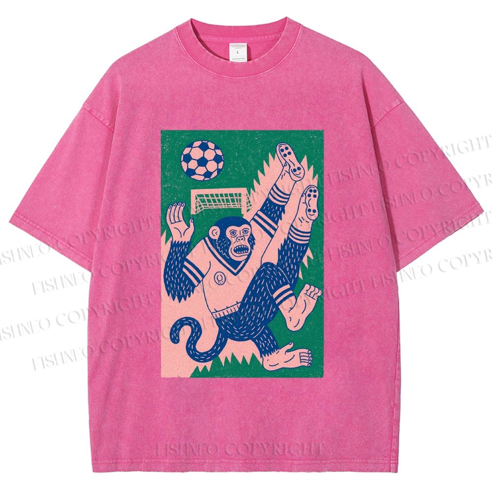 Unisex Soccer Monkey Printed Washed Tee