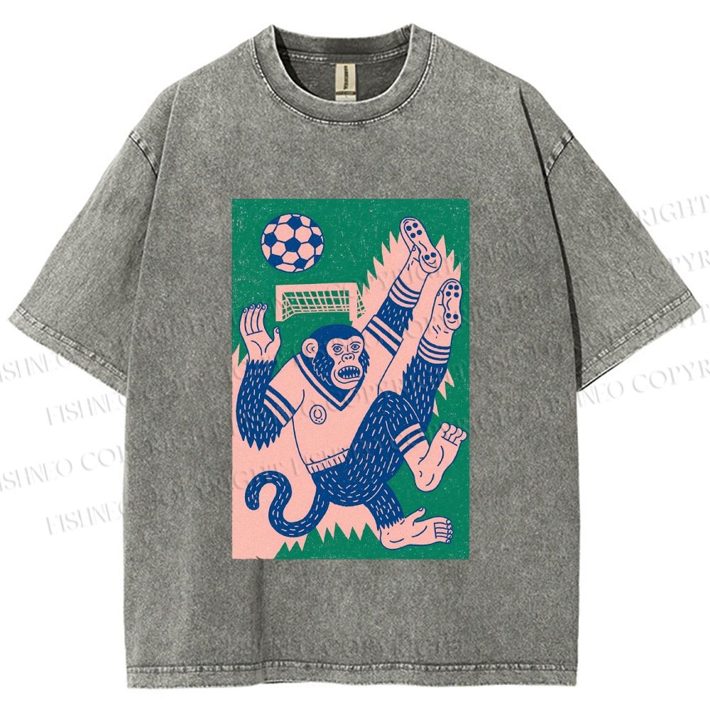 Unisex Soccer Monkey Printed Washed Tee