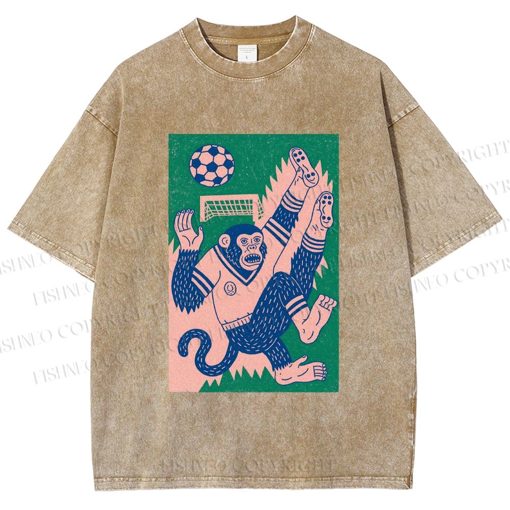Unisex Soccer Monkey Printed Washed Tee