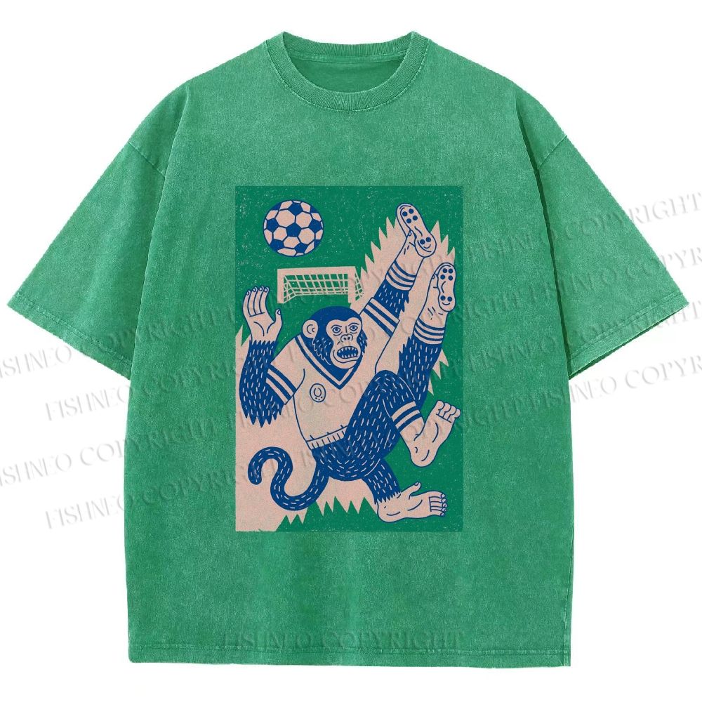 Unisex Soccer Monkey Printed Washed Tee