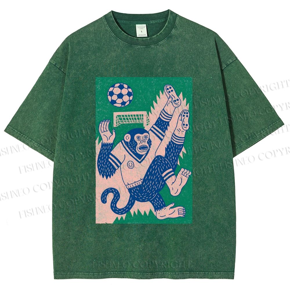 Unisex Soccer Monkey Printed Washed Tee