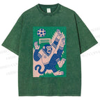 Unisex Soccer Monkey Printed Washed Tee