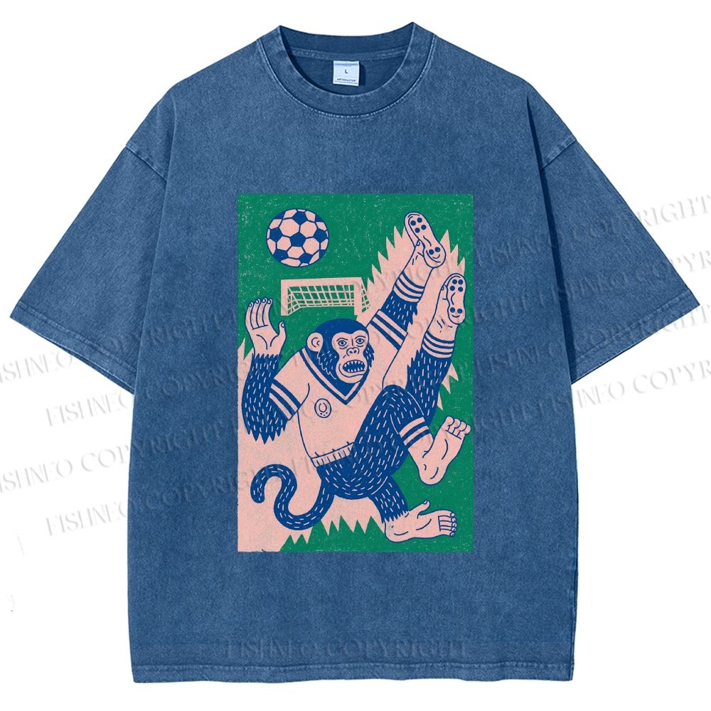 Unisex Soccer Monkey Printed Washed Tee