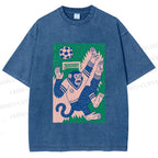 Unisex Soccer Monkey Printed Washed Tee